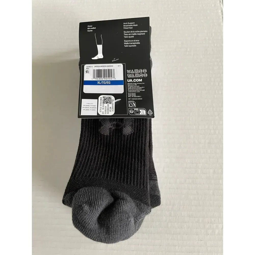 3 Pair Under Armour Run Cushion Crew Athletic Socks Size XL NEW